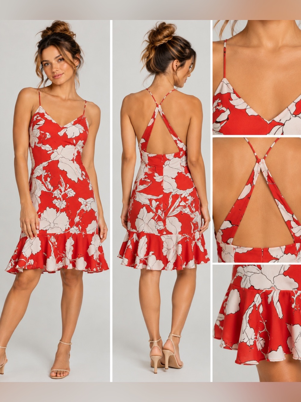 Philosophy Red and White Floral Halter Slip Dress